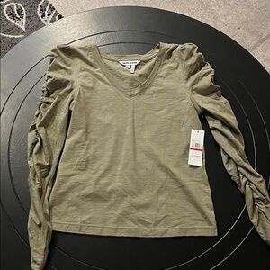 INC International Concepts Olive V-Neck Long Sleeve Top